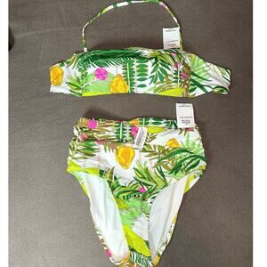 Trina Turk Green Its Bananas High-Rise Bikini Bottom & Bando top size 6
